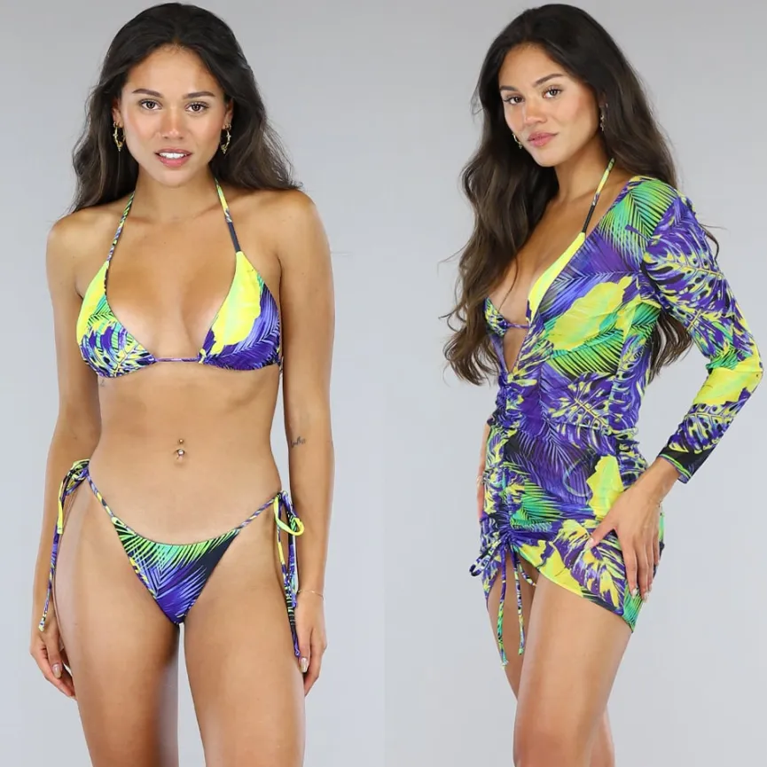 Sexy Jungle Print Bikini Set met Cover Up Jurk