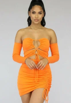 Sexy Oranje Veter Jurkje met Mouwen