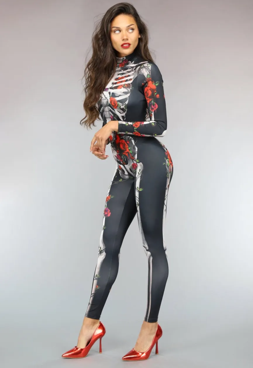 Skeletten Jumpsuit met Rozen