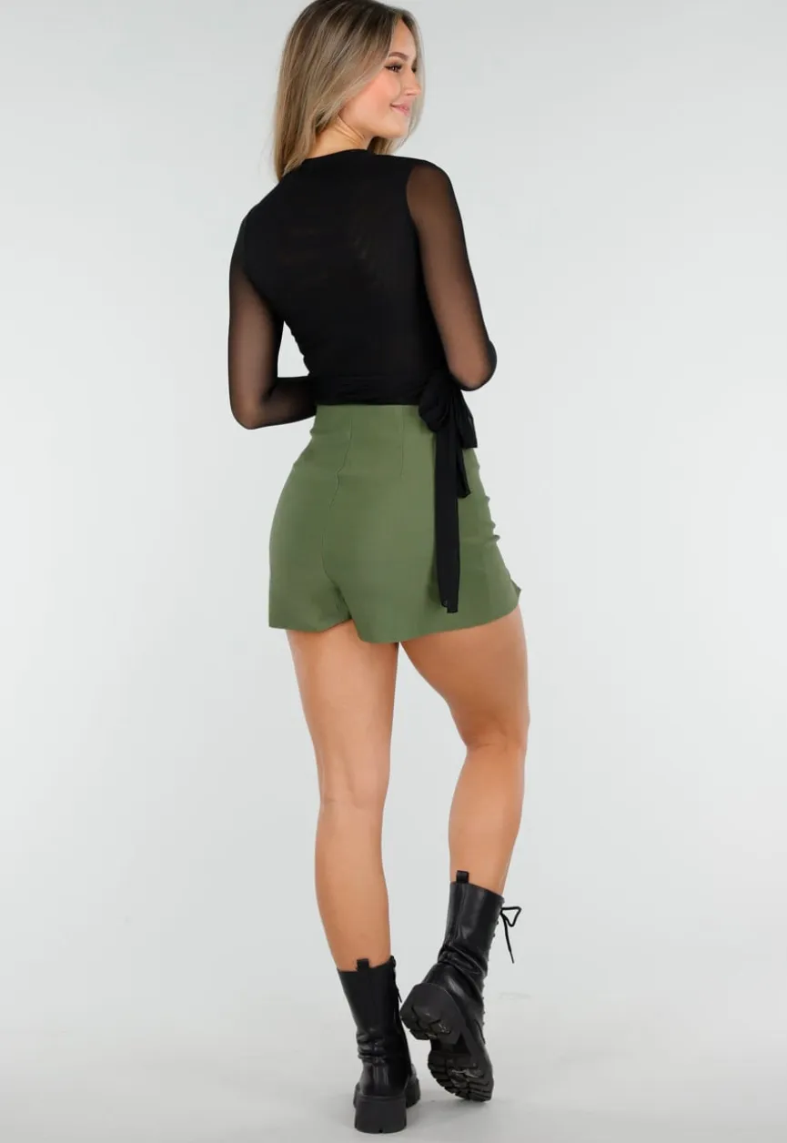 Skort Army Green met Stretch en Splitjes