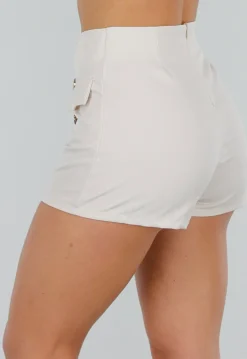 Skort in Beige met Roklook Voorzijde, High Waist en Goudkleurige Knopen