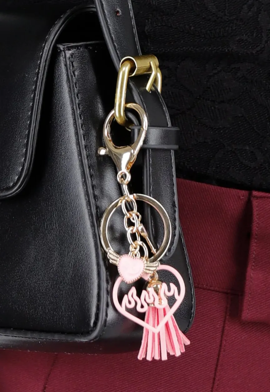 Sleutelhanger in Zwart en Roze met Franjedetails