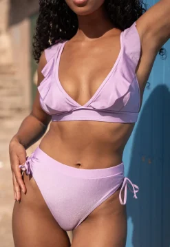 Sparkle Lila Triangel Bikini Top met Ruches