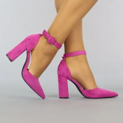 Spitse Fuchsia Suède-Look Sandaletten