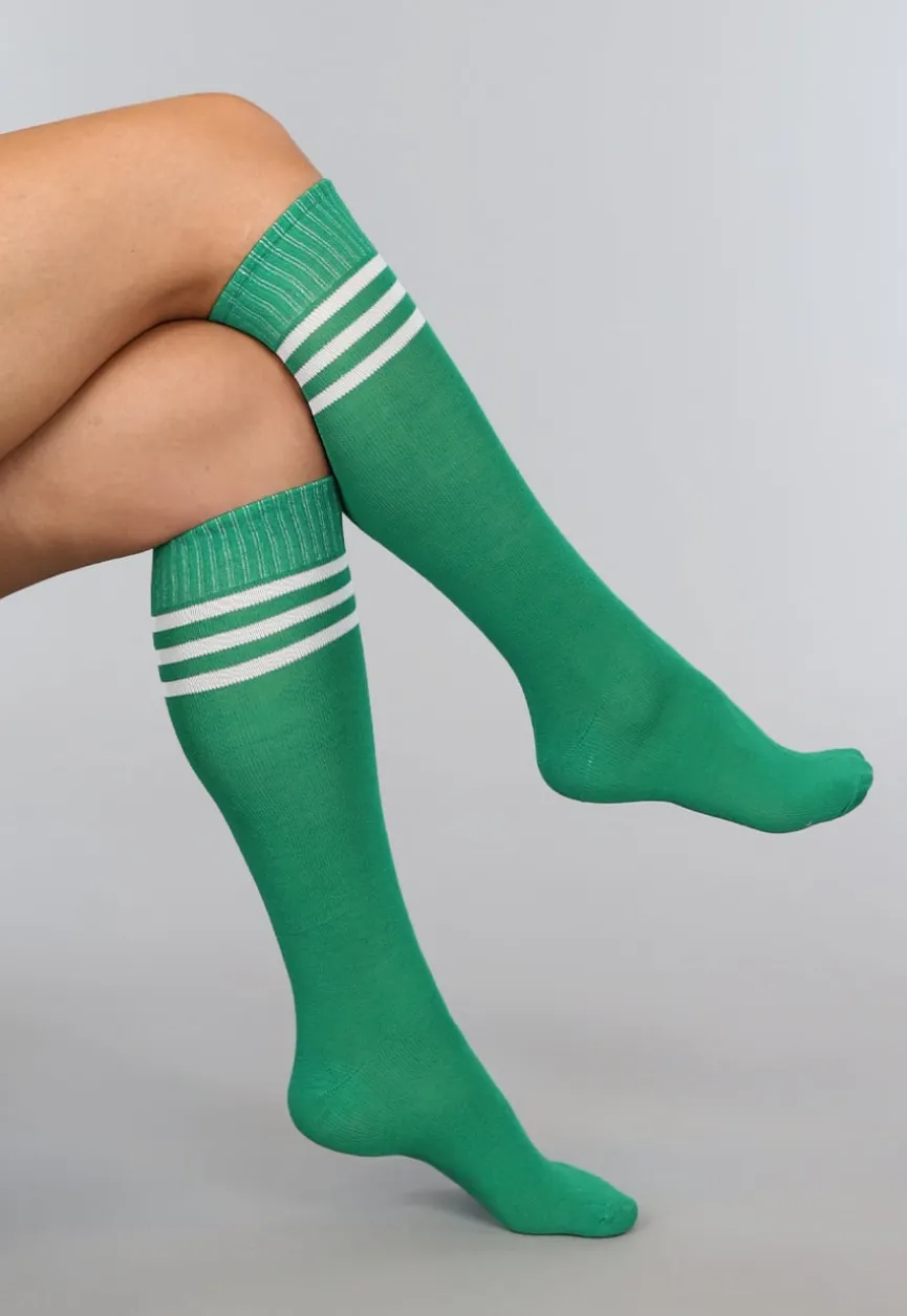 Sporty Groene Kousen met Witte Strepen