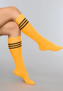 Sporty Oranje Kousen met Zwarte Strepen