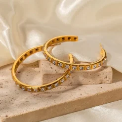Statement Gouden Stainless Oorringen met Strass Steentjes