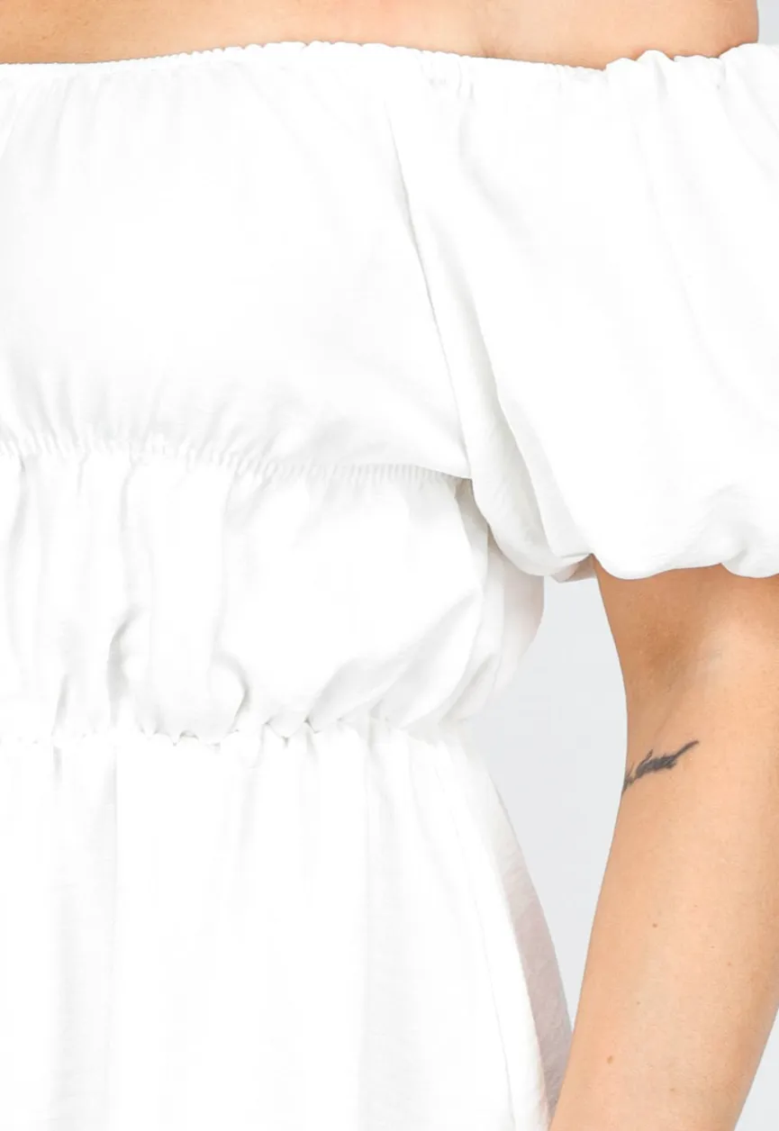 Stijlvolle Off-Shoulder Witte Jurk met Veel Stretch