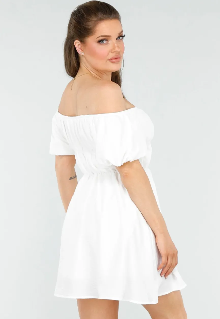 Stijlvolle Off-Shoulder Witte Jurk met Veel Stretch