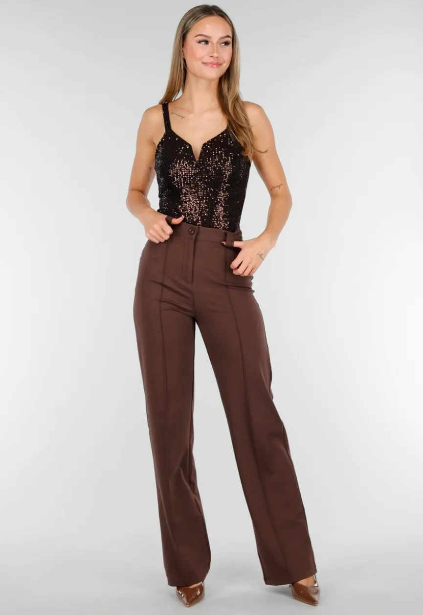 Straight Leg Bruine Pantalon Super Stretch