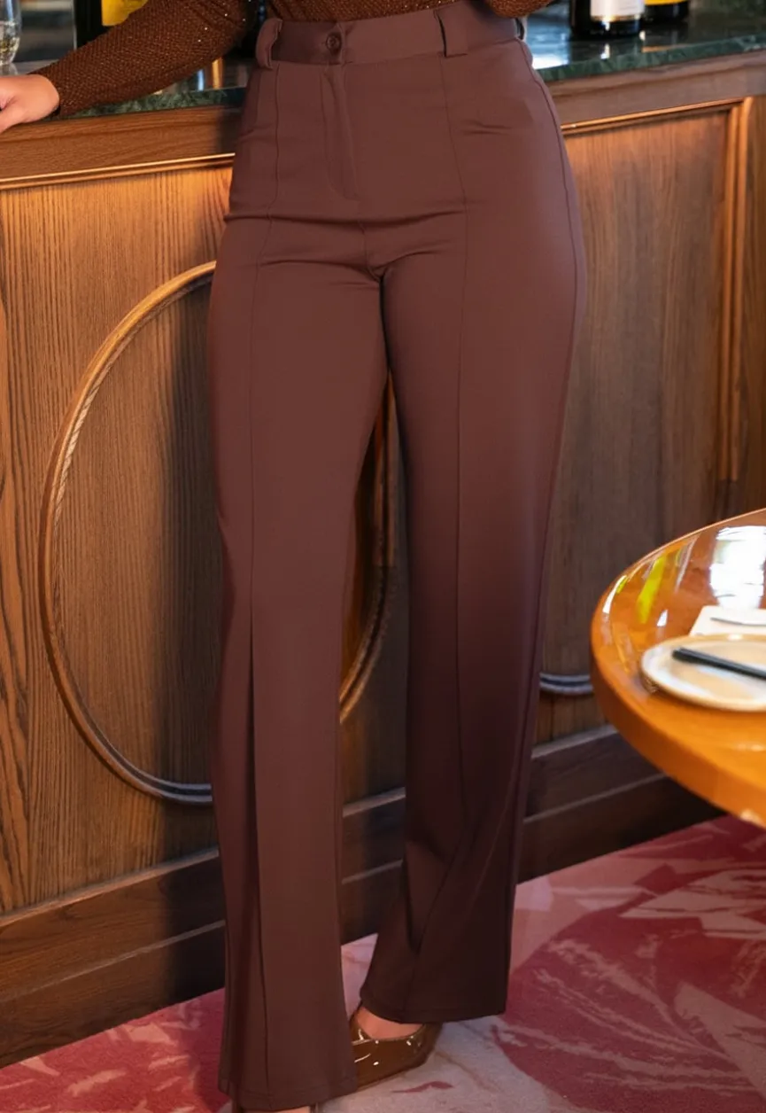 Straight Leg Bruine Pantalon Super Stretch