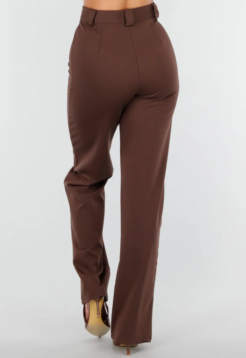 Straight Leg Bruine Pantalon Super Stretch