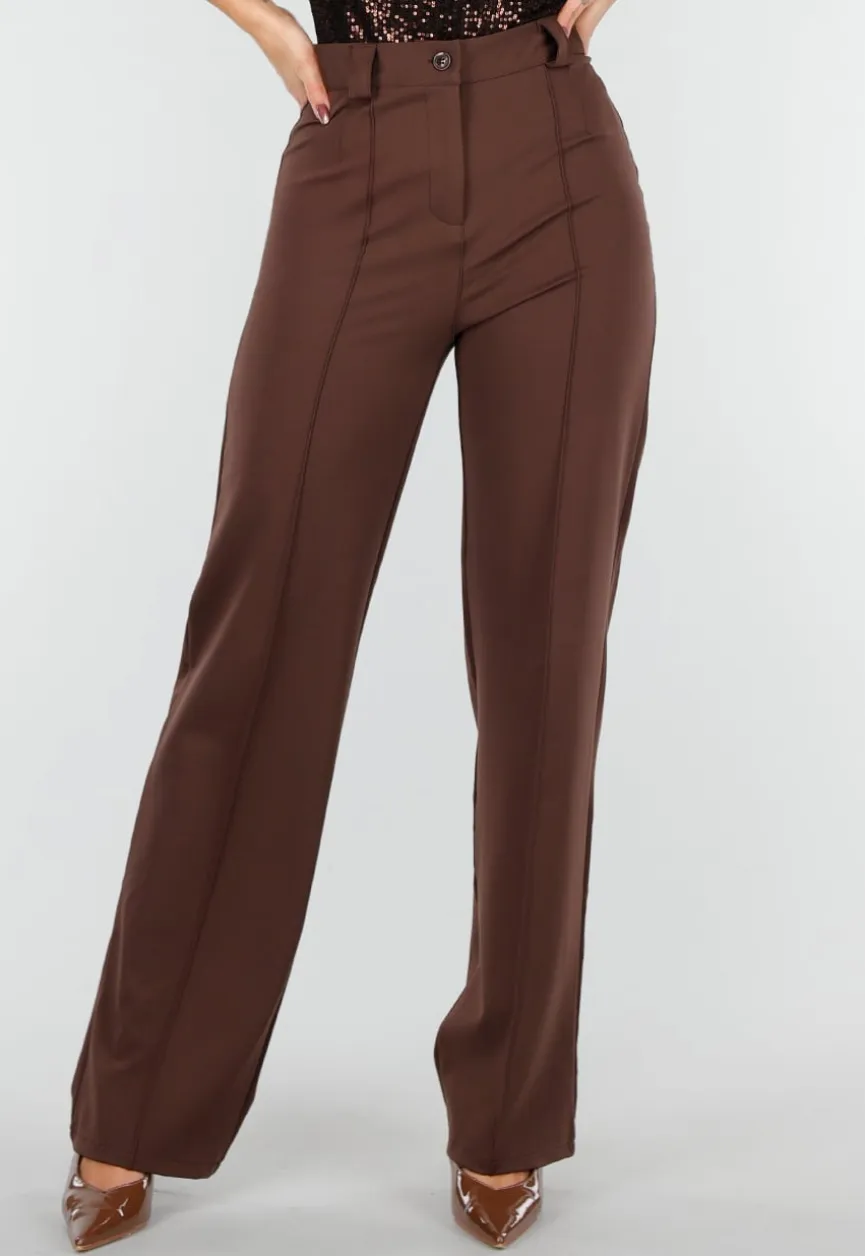 Straight Leg Bruine Pantalon Super Stretch