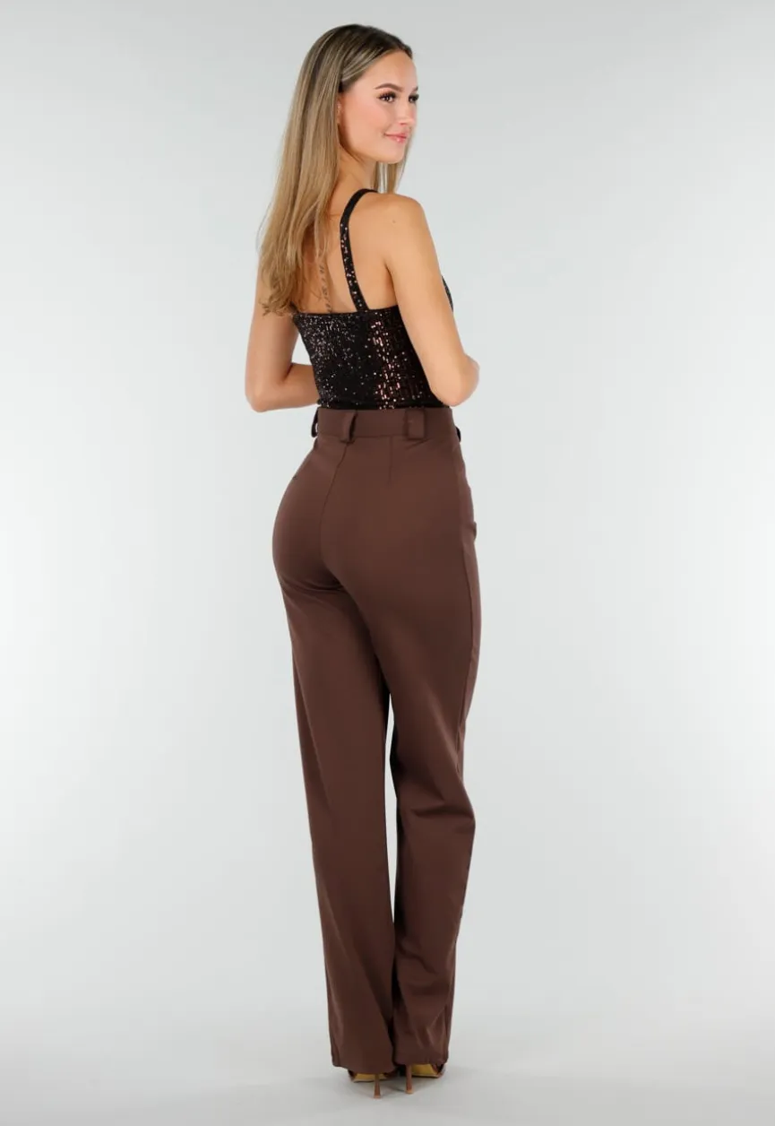Straight Leg Bruine Pantalon Super Stretch
