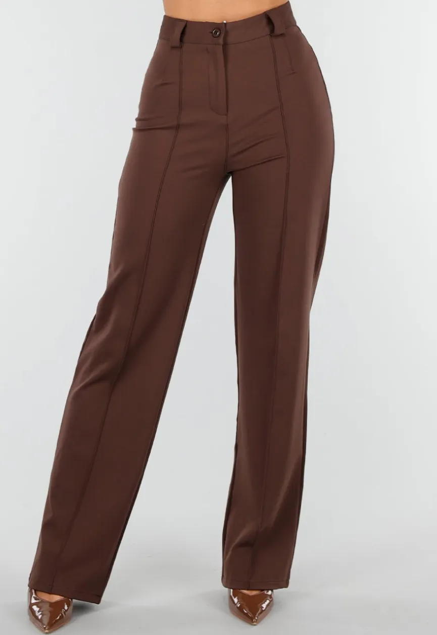 Straight Leg Bruine Pantalon Super Stretch
