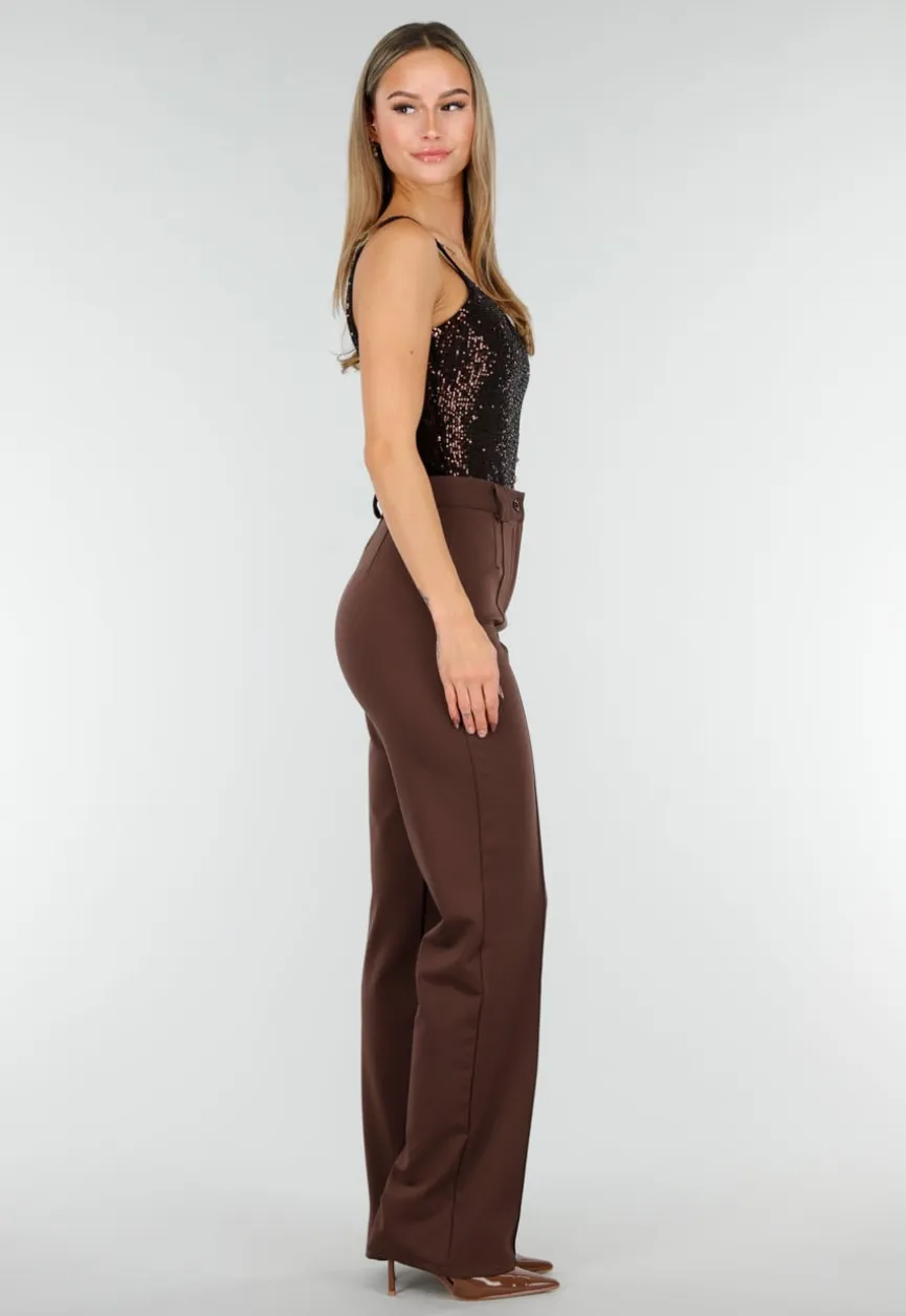Straight Leg Bruine Pantalon Super Stretch