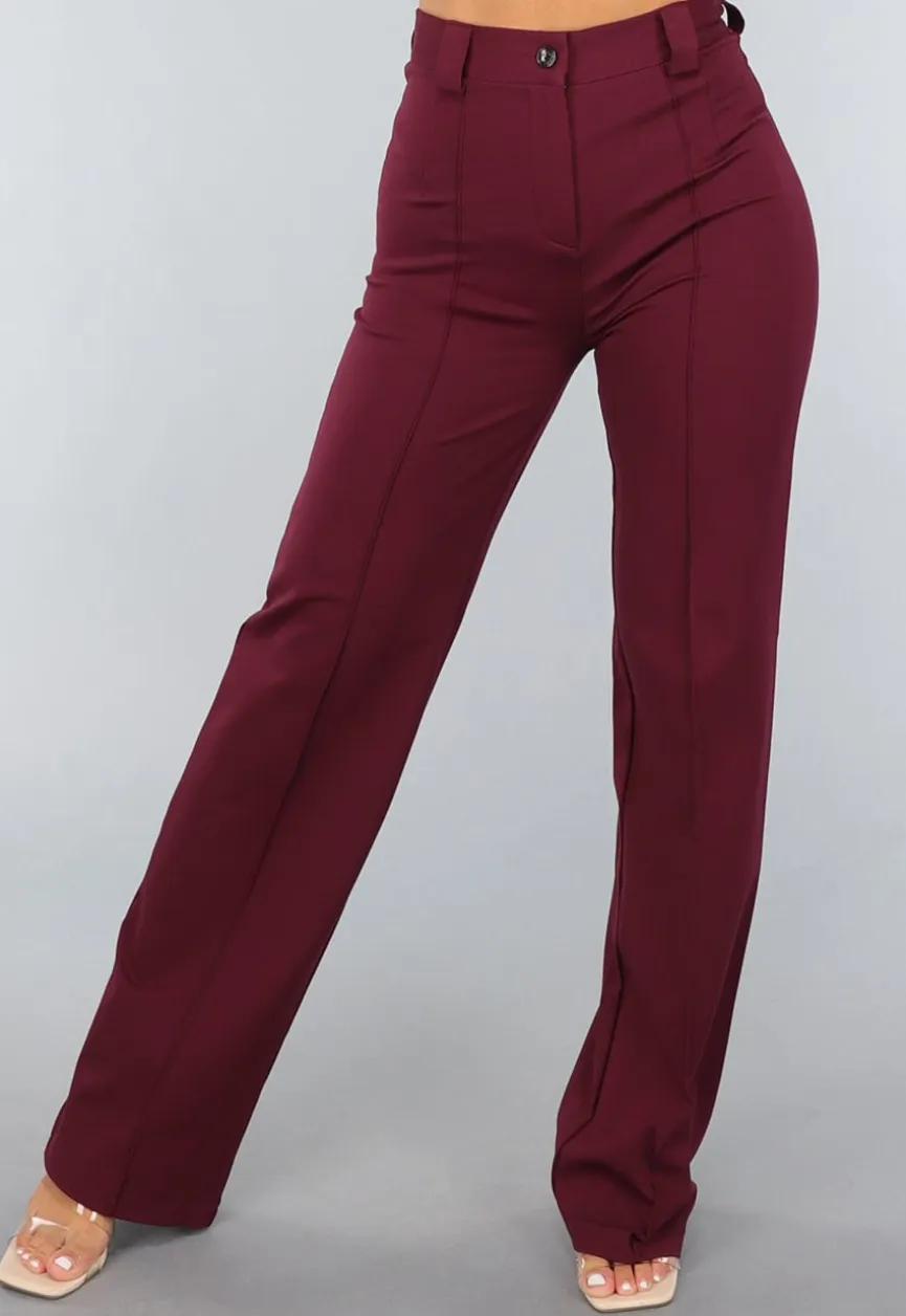 Straight Leg Burgundy Pantalon