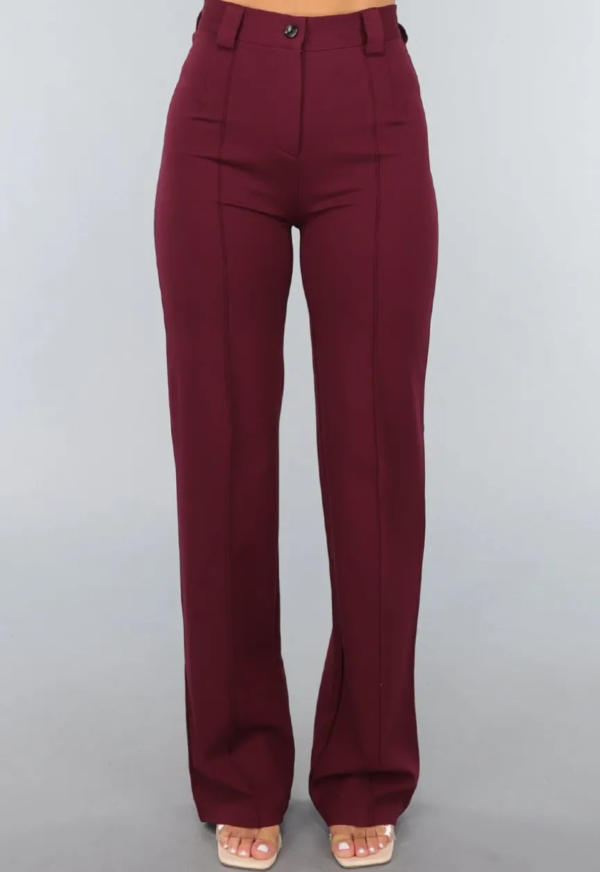 Straight Leg Burgundy Pantalon