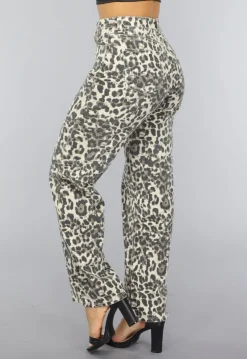 Straight Leg High Waist Panterprint Jeans