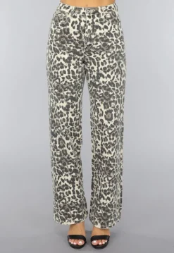 Straight Leg High Waist Panterprint Jeans