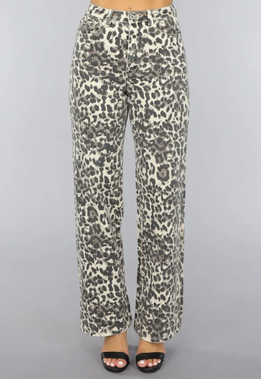 Straight Leg High Waist Panterprint Jeans