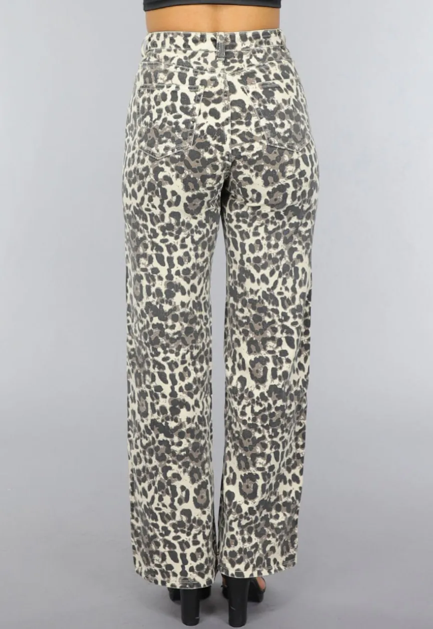 Straight Leg High Waist Panterprint Jeans