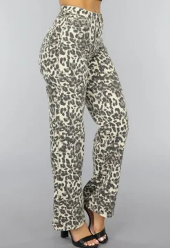 Straight Leg High Waist Panterprint Jeans