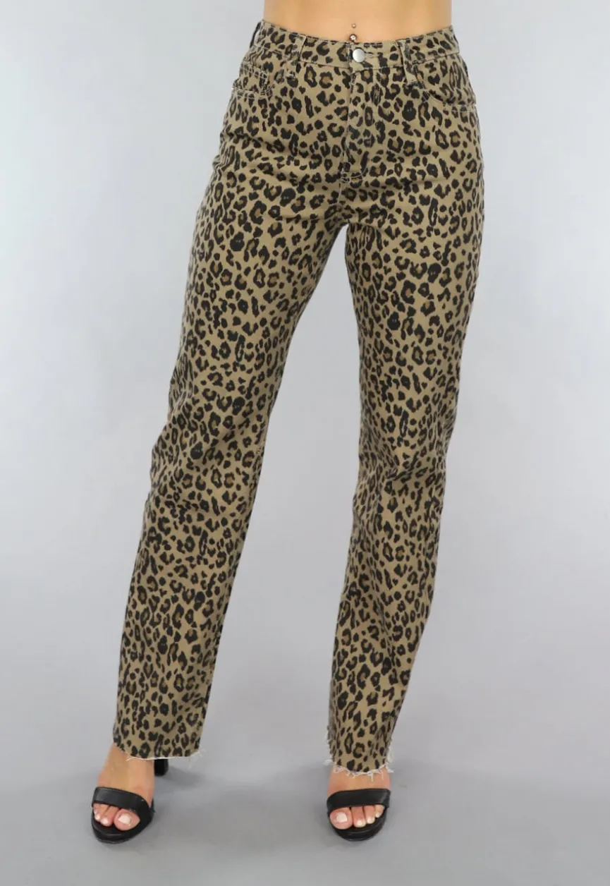 Straight Leg Jeans met Panterprint