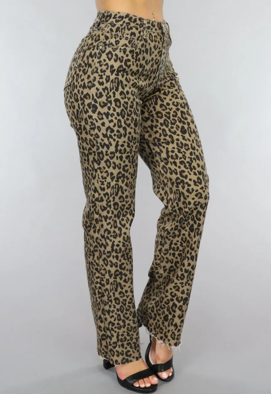 Straight Leg Jeans met Panterprint