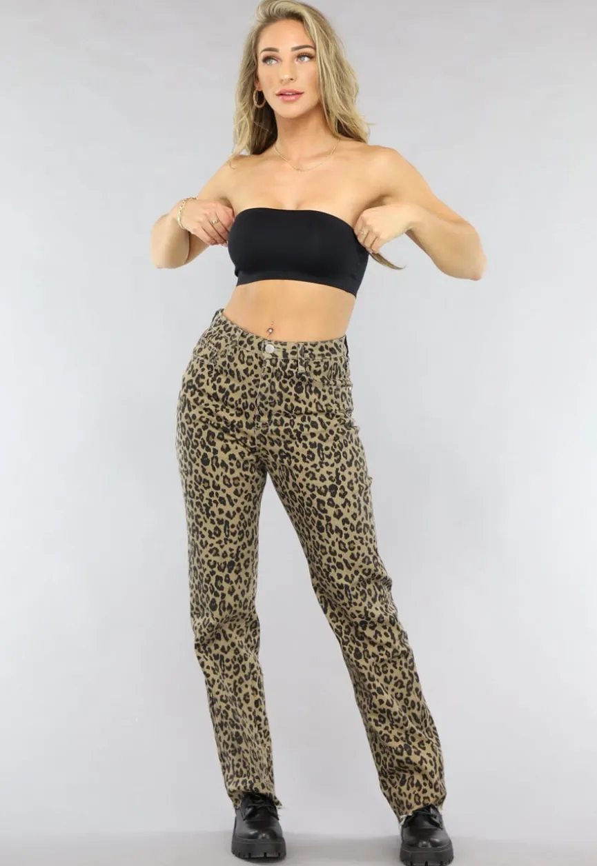 Straight Leg Jeans met Panterprint