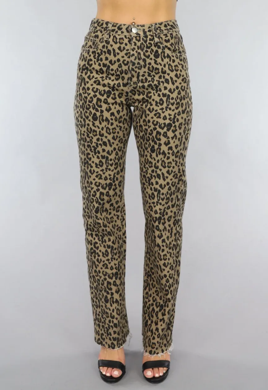 Straight Leg Jeans met Panterprint