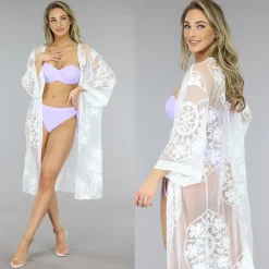 Strand Kimono Kant Wit met Kanten Details