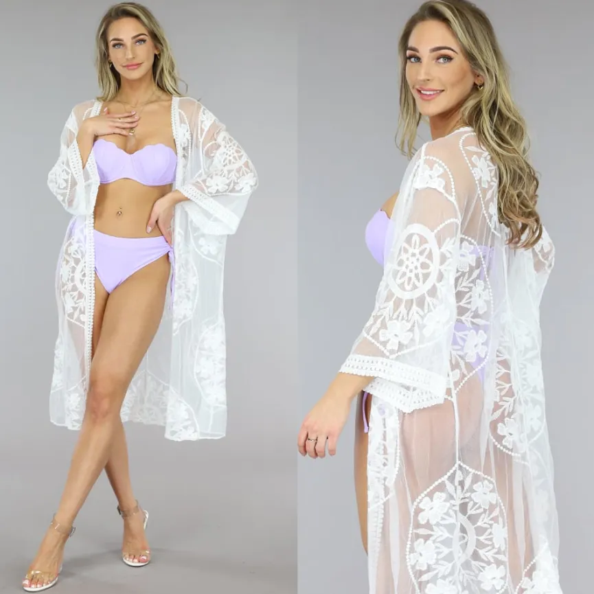Strand Kimono Kant Wit met Kanten Details