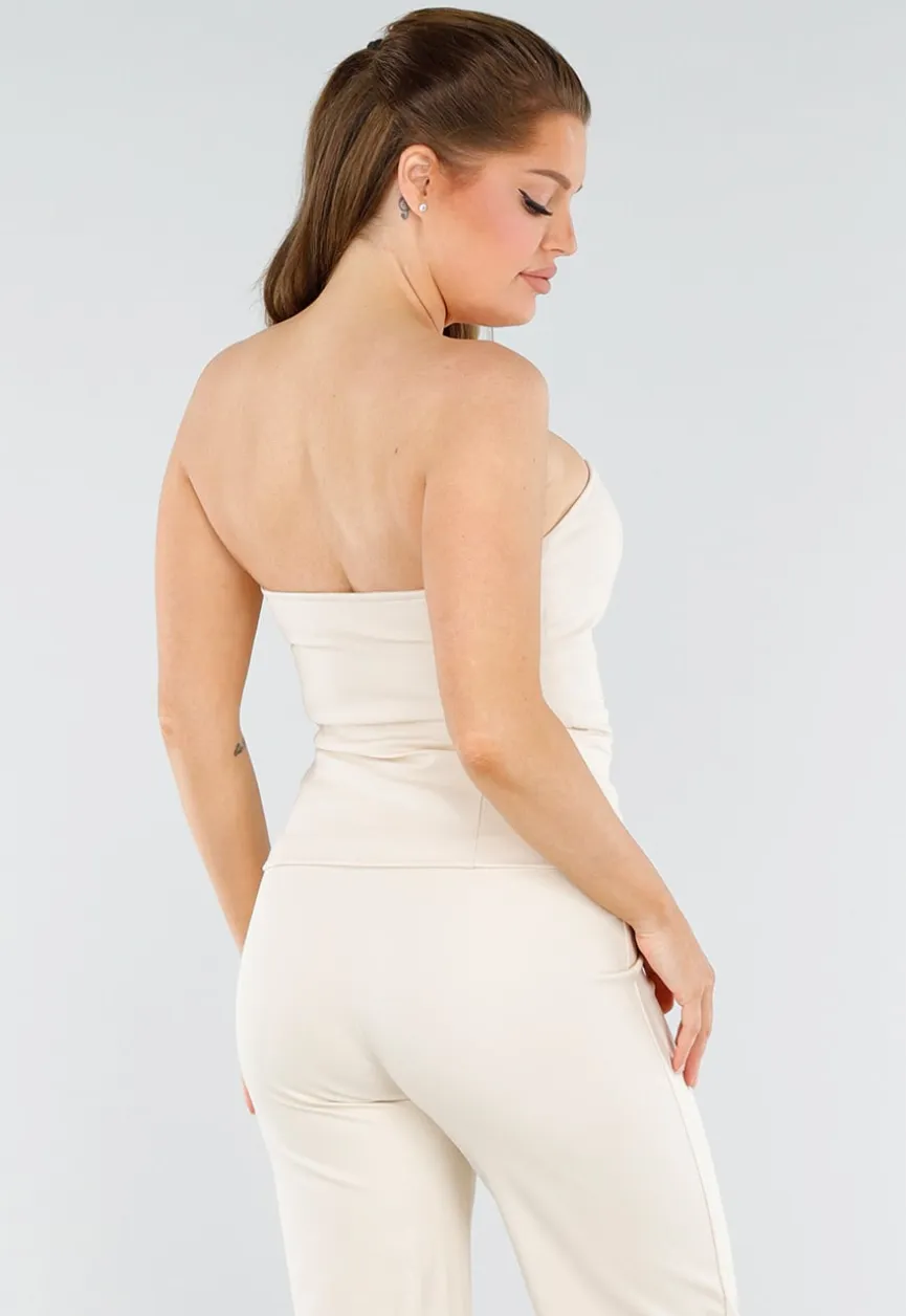 Strapless Giletlook Top met Knopen in Beige