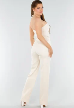 Strapless Giletlook Top met Knopen in Beige