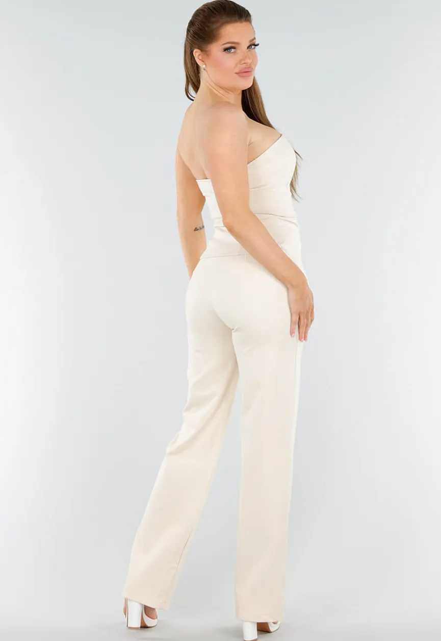 Strapless Giletlook Top met Knopen in Beige