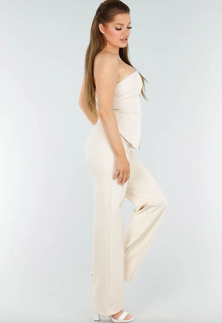 Strapless Giletlook Top met Knopen in Beige