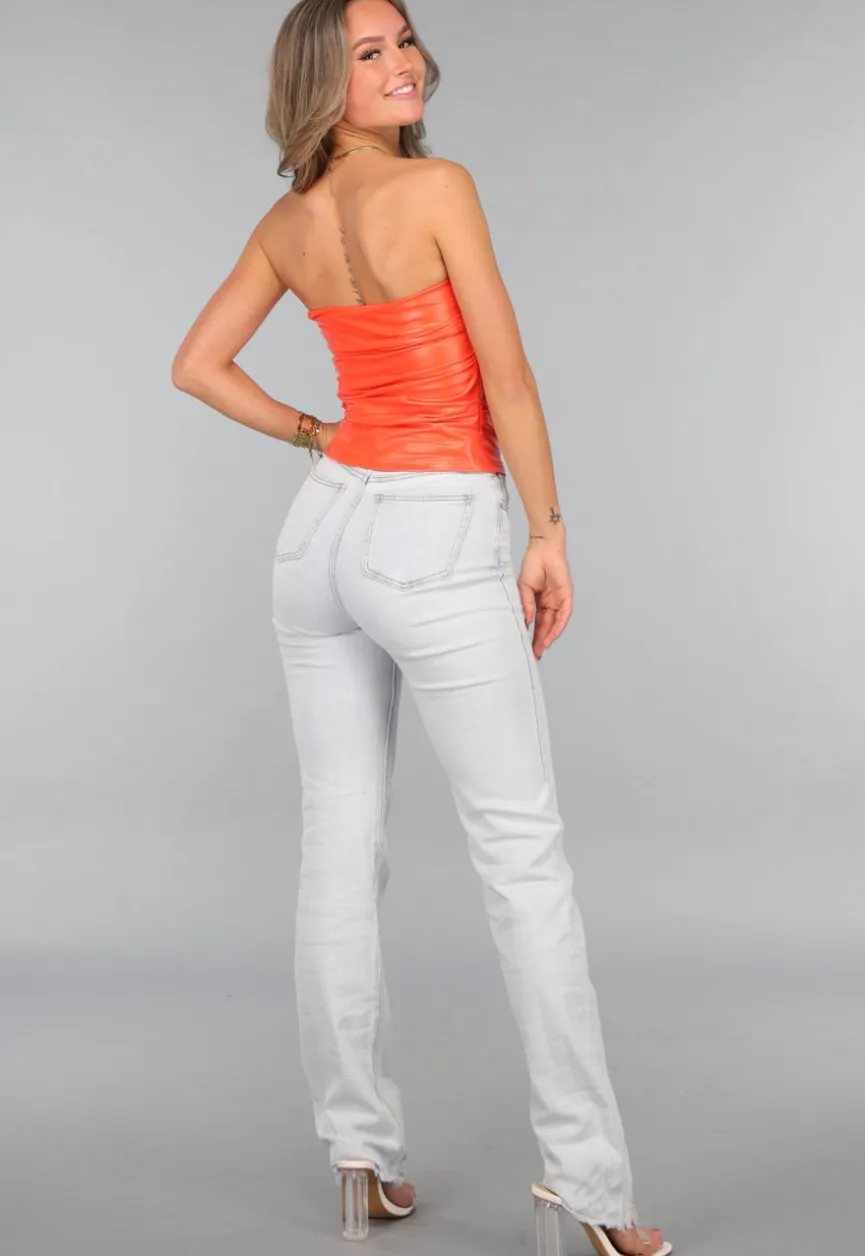 Strapless Oranje Vegan Leren Top