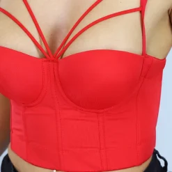 Strappy Rode Sexy Bustier met Cups