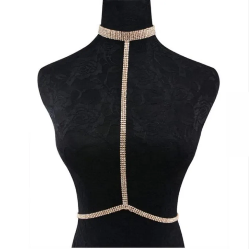 Strass Bodychain Choker Zilver & Goud