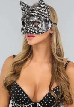 Strass Cat Masker met Zilveren Klauwen Handschoenen