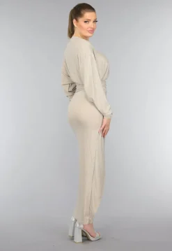 Strass Maxi Jurk met Overslag Split in Champagne