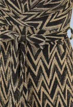 Stretch Gouden Zigzag Jumpsuit met Wide Leg