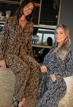 Stretch Gouden Zigzag Jumpsuit met Wide Leg