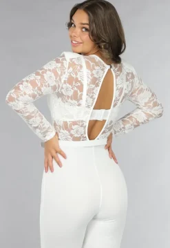 Stretch Jumpsuit met Kant en Ceintuur