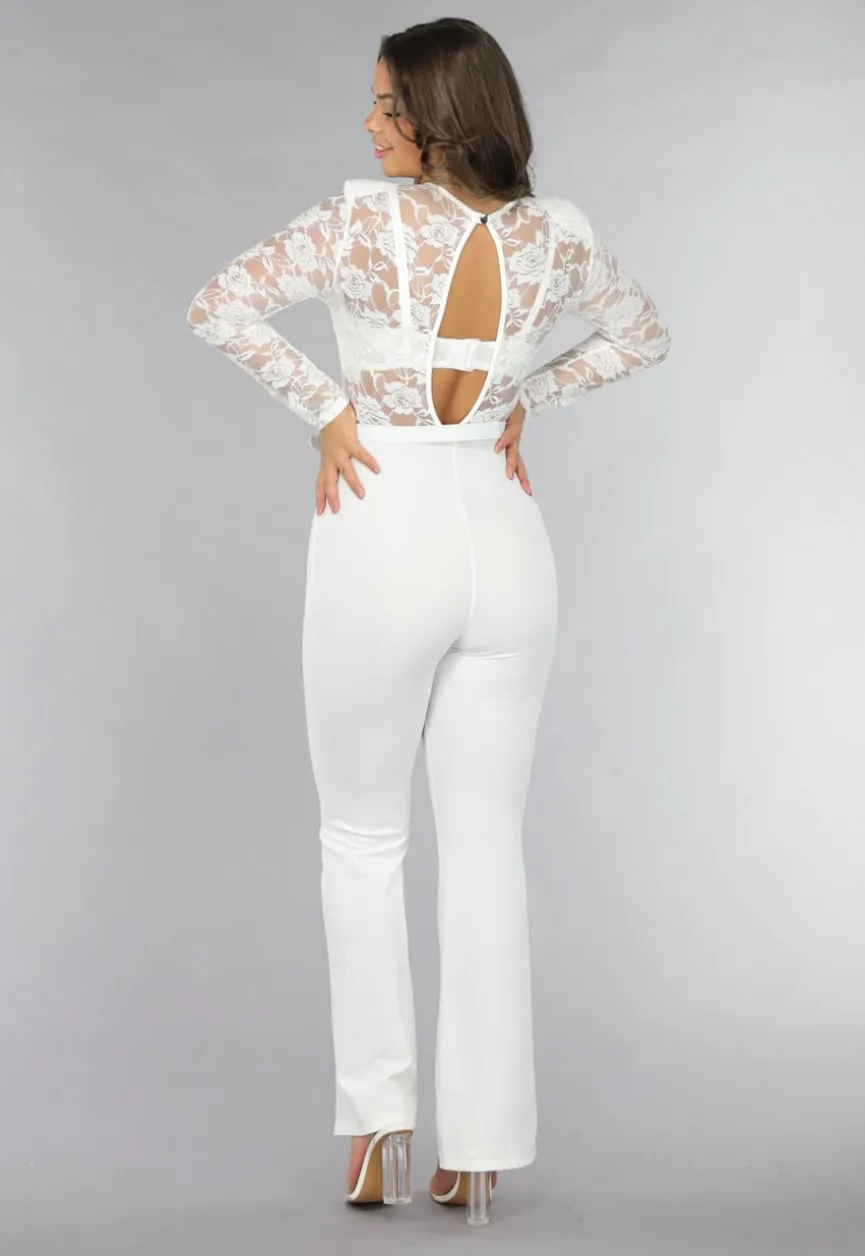 Stretch Jumpsuit met Kant en Ceintuur