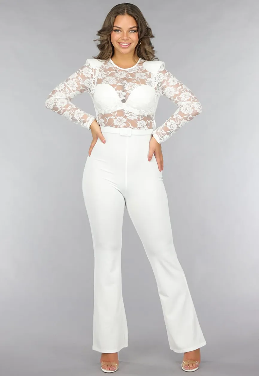 Stretch Jumpsuit met Kant en Ceintuur