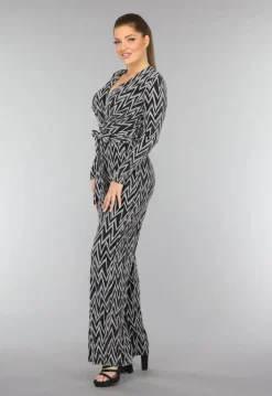 Stretch Jumpsuit met Zilveren Zigzag Glitters
