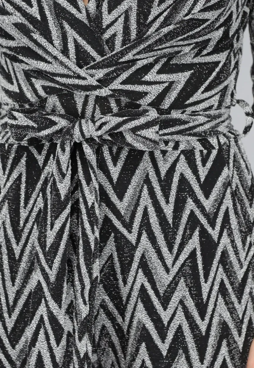 Stretch Jumpsuit met Zilveren Zigzag Glitters