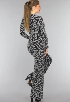 Stretch Jumpsuit met Zilveren Zigzag Glitters